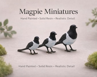 Realistic Magpie Miniature, Tiny Animal Figurine, Dollhouse Decor, Diorama Accessory, Bird, Miniature Birds, Bird Figurine