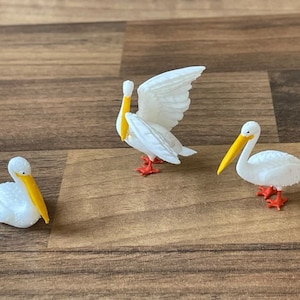 Choice of Miniature Pelican Birds in Different Poses | Tiny Coastal Decor | Dollhouse Accessories | Collectible Figurines