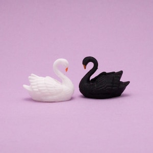 Tiny Little Elegant Black or White Swan | Miniature Bird Figurine | Dollhouse Decor | Fairy Garden Accessory | Collectible Swan Gift