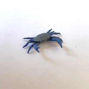 Little miniature blue or orange crab figurine, 3D printed sea creature decor, dollhouse marine accessory, coastal craft charm.