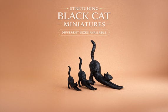 Stretching Cat Miniature, Tiny Animal Figurine, Dollhouse Decor, Diorama Accessory, Cat Charm, Cat Miniature Stretc, Cat Lover Decor