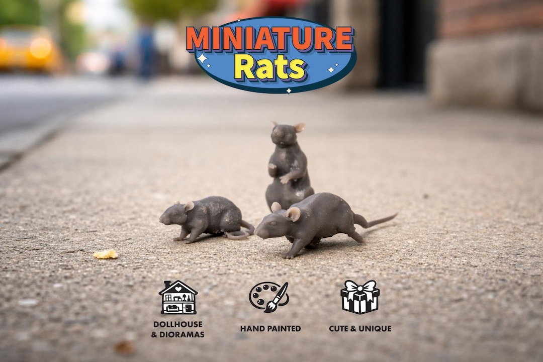Mini Rats Plastic Grey Rat Miniature, Tiny Animal Figurine, Dollhouse Decor, Diorama ...