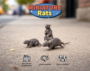 Grey Rat Miniature, Tiny Animal Figurine, Dollhouse Decor, Diorama Accessory, Rat Figurine, Tiny Rat Model, Miniature Wildlife, Rodent,  RPG