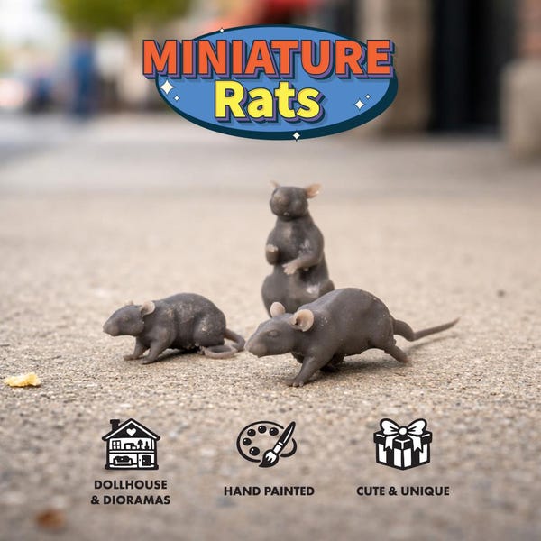 Miniature de rat gris, petit animal, décoration de maison de poupée, accessoire de diorama, figurine de rat, petit rat, animal sauvage miniature, rongeur, jeux de rôle
