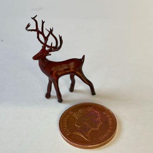 Delightful Miniature Painted Reindeer Standing | Tiny Christmas Figurine | Dollhouse Holiday Decor | Collectible Animal Gift