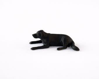 Black Labrador Miniature, Tiny Animal Figurine, Dollhouse Decor, Diorama Accessory, Labrador Laying, Dog, Pet Dog, Miniature Dog