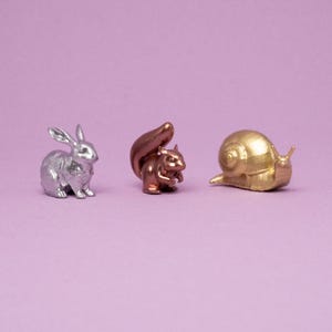 Mini Woodland Animal Charms – Tiny Snail, Rabbit, Squirrel Miniatures, Dollhouse Decor, Jewelry & Craft Supplies