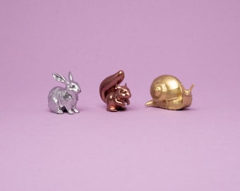 Mini Woodland Animal Charms – Tiny Snail, Rabbit, Squirrel Miniatures, Dollhouse Decor, Jewelry & Craft Supplies