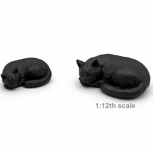 Curled Up Sleeping Black Cat Miniature Dollhouse Figurine Pet Accessory Animal Decor Cat Lover Gift