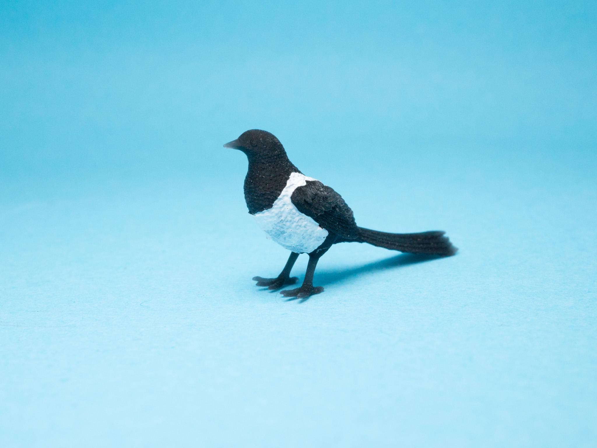 Realistic Magpie Miniature, Tiny Animal Figurine, Dollhouse Decor