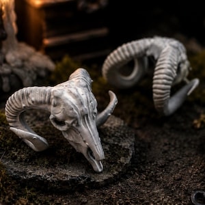 Miniature Ram Skull,  Animal Bone, Desert Diorama Decor, Dollhouse Oddity, Western Gothic Miniature