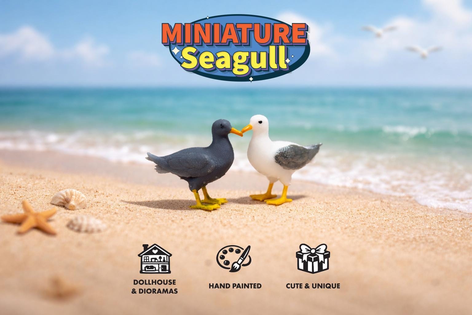 Seagull Miniature, Tiny Animal Figurine, Dollhouse Decor, Diorama