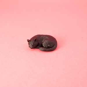 Curled Up Sleeping Black Cat Miniature 1:12 Scale Dollhouse Figurine Pet Accessory Animal Decor Cat Lover Gift