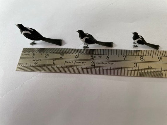 Realistic Magpie Miniature, Tiny Animal Figurine, Dollhouse Decor