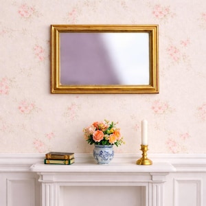 1:12th Thin Framed Rectangular Gold Mirrors Miniature, Dollhouse Decor, Diorama Accessory, Collectible Display, Dolls House