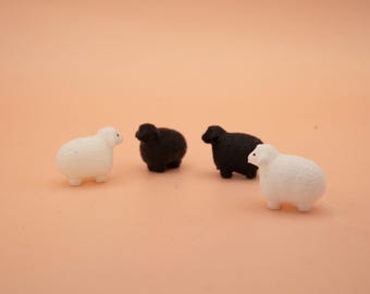 Tiny Black White Sheep Miniature, Tiny Animal Figurine, Dollhouse Decor, Diorama Accessory, Dolls House, Farm Animal Figurine, Gift