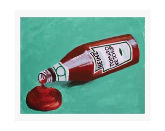 Spilled Ketchup Painting Art Print: Quirky Kitchen Decor