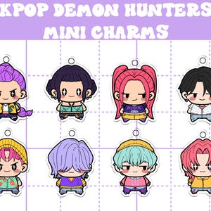 Kpop Demon Hunters Phone Charms, keychains, kpop gift, cute gift, mira, rumi, zoey, jinu, romance, baby saja, abby saja, huntrix, saja boys