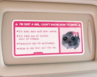 Funny car sticker – girlfriend gift, new driver sticker, funny driver's license accessory, sad hamster interior accessory, airbag