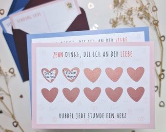 DIY Karte zum Rubbeln - Valentinstag, Jahrestag Geschenk für Sie & Ihn | Zehn Dinge, die ich an dir liebe - Partner Rubbelkarte, Geburtstag