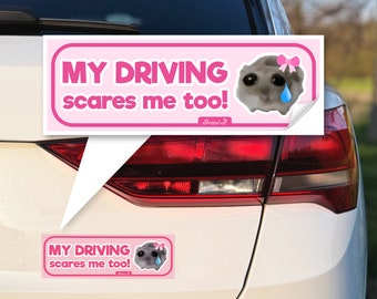 Sad Hamster Car Sticker 'My Driving Scares Me Too' | Funny Sticker for Drivers, Best Friend Gift, Gift Idea, Waterproof, Pink