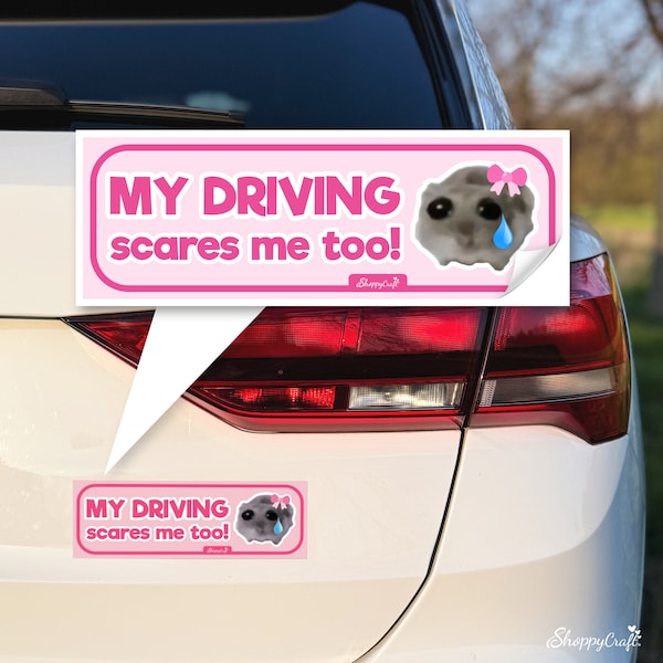 Sad Hamster Auto Aufkleber 'My Driving Scares Me Too' | Lustiger Sticker für Fahrer, Beste Freundin Geschenk, Geschenkidee, wasserfest, pink