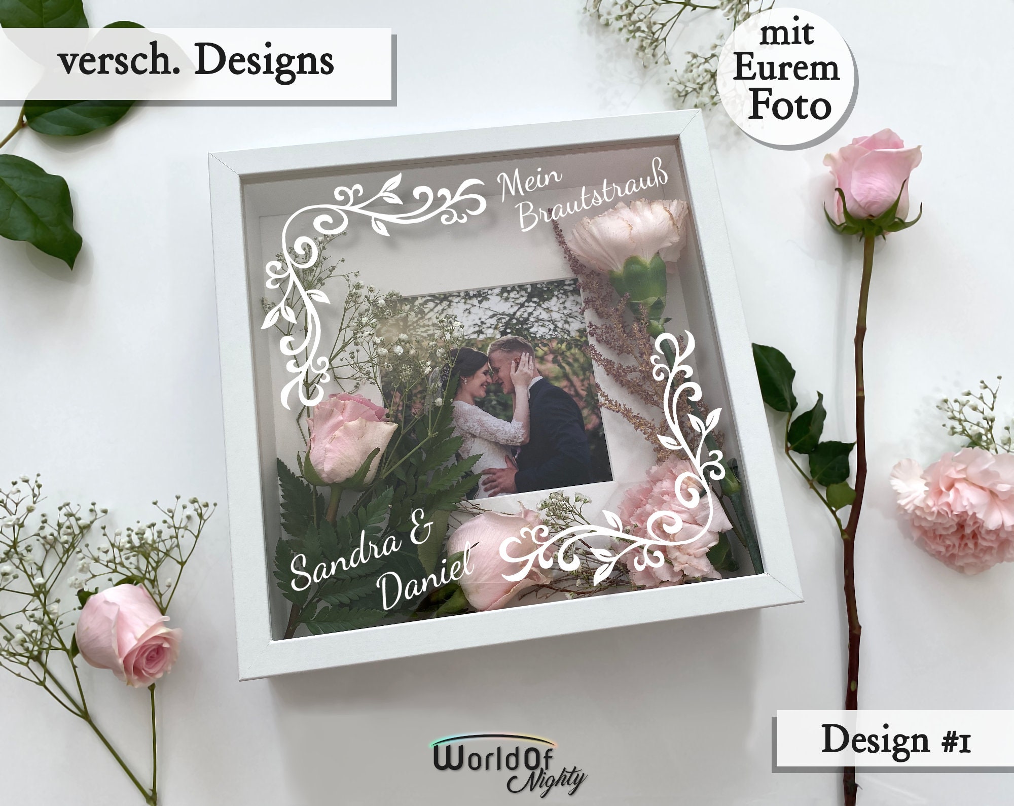 Aufkleber Rahmen für den Brautstrauß VINTAGE (personalisiert) – NobleDeer