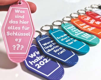 Retro Motel Keychain - Meme Edition | Funny sayings, printed on both sides | Gift idea
