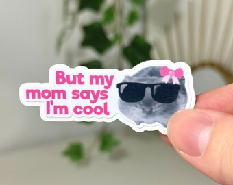Sad Hamster Meme Sticker - Phone Sticker 'But my mom says I'm cool' | Funny Gift Idea for Best Friend, Pink, Waterproof