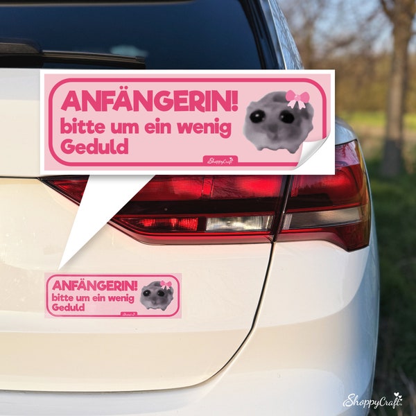 Sad Hamster Auto Aufkleber | Fahranfänger Sticker lustig, Beste Freundin Geschenk, Führerschein Geschenkidee, wasserfest, UV-beständig, pink