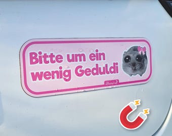 Sad Hamster Car Magnet 'Please be patient' - New Driver Sign, Funny | Best Friend Gift, Driving License Gift Idea, Pink