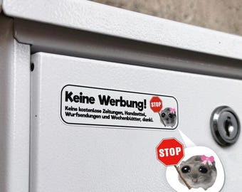 No advertising stickers – 2x Sad Hamster stickers for mailboxes, funny | Weatherproof, UV protection, high quality | Please no free newspapers