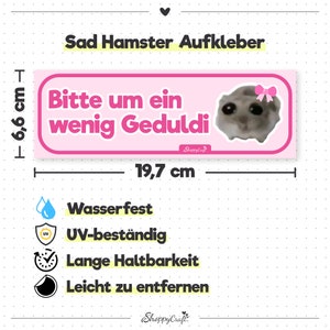 Sad Hamster Auto Aufkleber Lustiger Sticker für Fahrer, Beste Freundin Geschenk, Führerschein Geschenkidee, wasserfest, UV-beständig, pink Bild 2