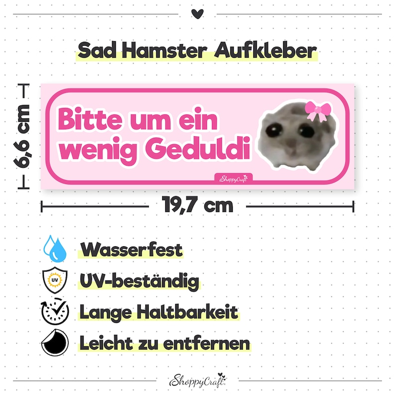 Sad Hamster Auto Aufkleber Lustiger Sticker für Fahrer, Beste Freundin Geschenk, Führerschein Geschenkidee, wasserfest, UV-beständig, pink Bild 2