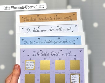 Adventskalender personalisiert zum Rubbeln | DIY für Ihn und für Sie - Für Mama & für Papa - Ich liebe Dich Geschenke | Rubbelkalender
