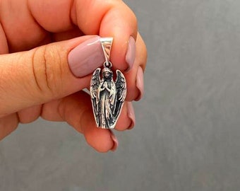 Pendant Guardian angel silver 925, Angel Pendant for Women Men, Angel Charm blackening, sterling silver angel pendant, Angel of protection