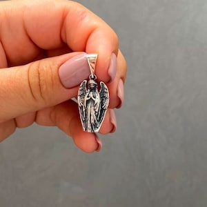 Pendant Guardian angel silver 925, Angel Pendant for Women Men, Angel Charm blackening, sterling silver angel pendant, Angel of protection