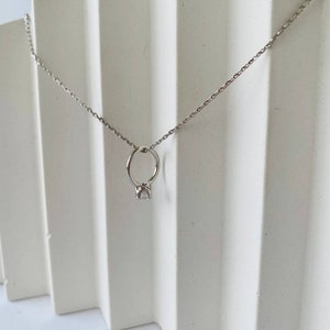 Women necklace silver 925 with small ring, Minimal Dainty Circle Necklace,