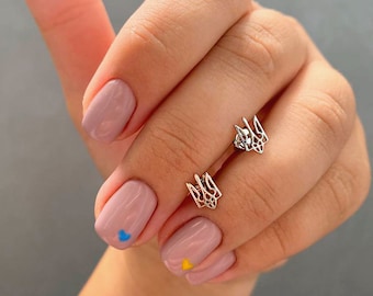 Ukrainian Trident Earrings Tryzub small earrings 925 sterling Silver earrings Emblem of Ukraine Hypoallergenic Earrings coat of arms