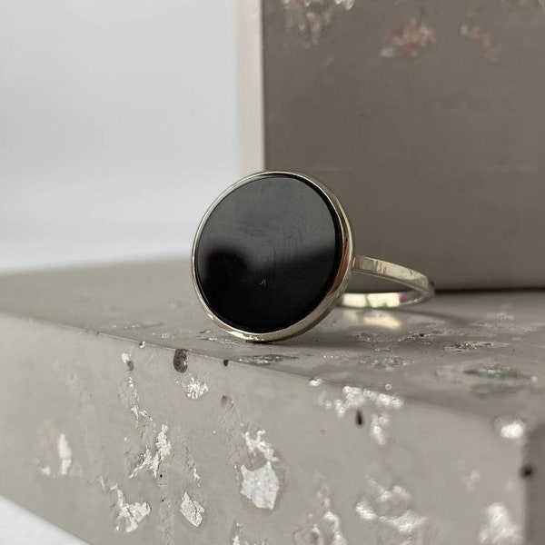 flat onyx ring Sterling silver 925 Black onyx ring Minimalist onyx ring