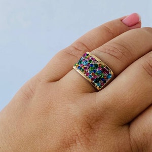 Rainbow silver ring, Rainbow Stacker Ring, Colorful Ring, Multistone Rainbow Ring, Elegant silver ring, Cocktail Ring, Chakra Jewellery