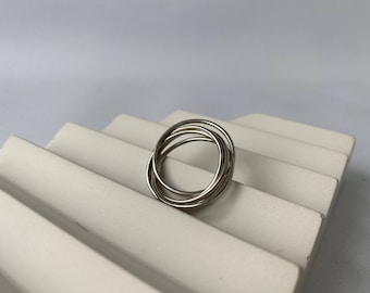 Anxiety ring interlocked, silver ring 925, anniversaly ring fo women, Intertwined rolling tri ring, rollring Statement Ring wedding ring