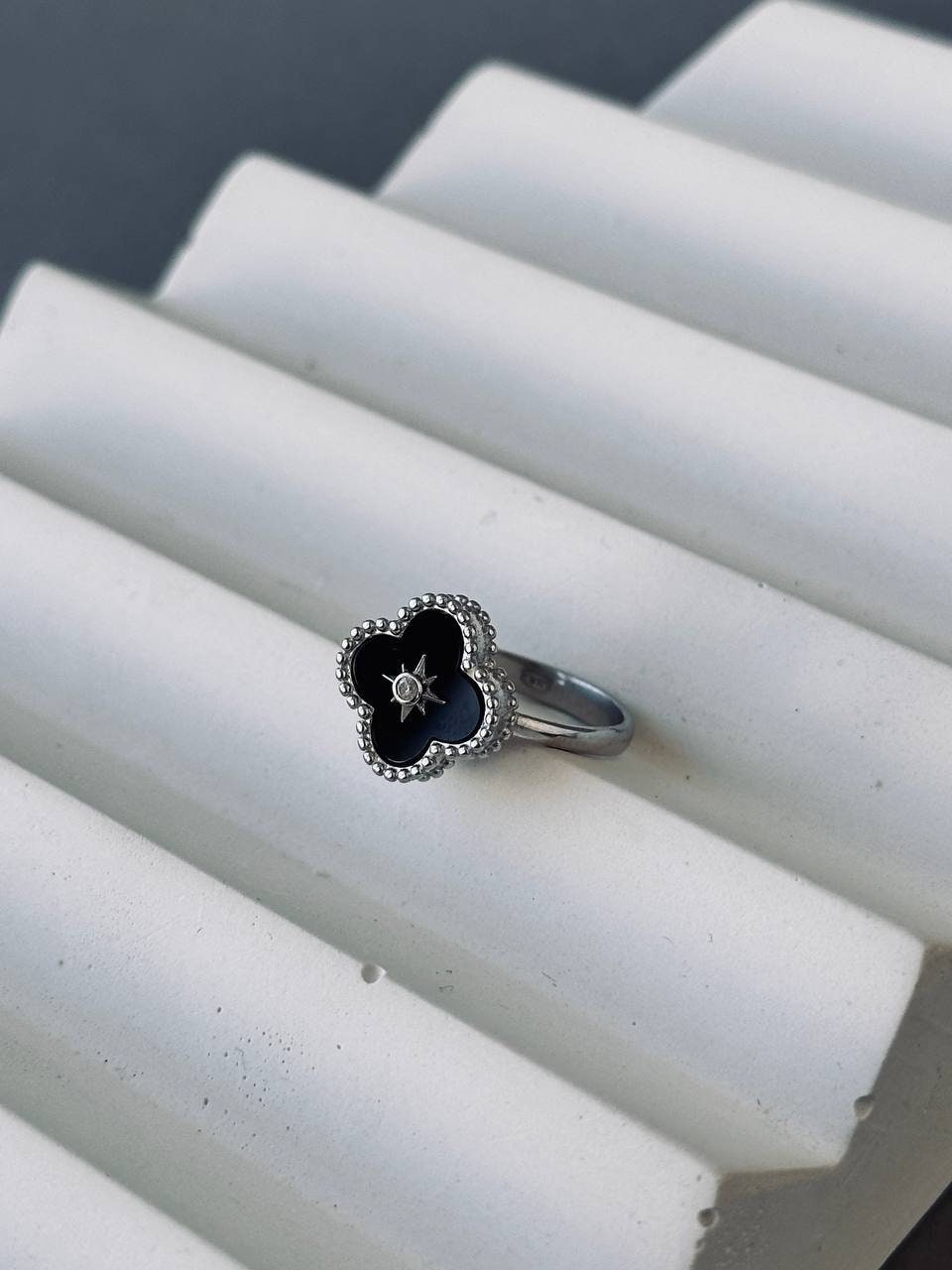 Black Onyx Ring Frivole Ring, Quatrefoil Ring Statement Black Onyx Ring Frivole Ring, Quatrefoil Ring Statement