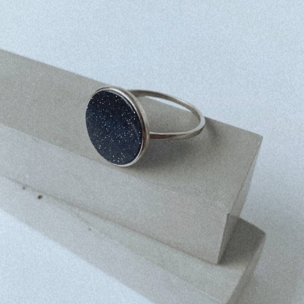 Blauwe Goldstone Ring, 925 Sterling Zilveren Sandstone Ring, Valentijnscadeau gepersonaliseerde geschenken blauwe zandsteen ring, Vrouwen Ringen