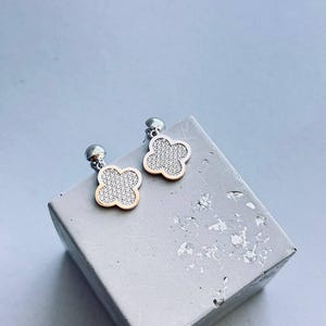 european earrings, clover leaf earings, 4 left clover silver earrings cz earring jewelry, valentines gifts, clover earings valentine gifts