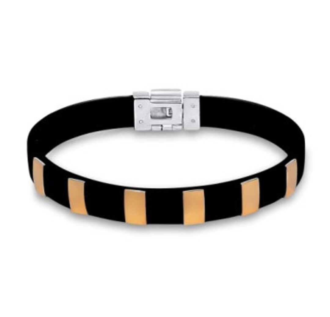 Black Men Bracelet With Caoutchouc Black Rubber Bracelet Gift Etsy