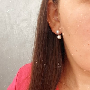 Two pearl stud earrings, Pearl Stud Sterling earings 925, Gift for Her, Two in One Pearl Ear Jacket Earring, Dainty Stud Earrings