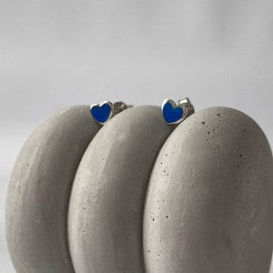 Silver blue earrings Heart stud earrings, Dainty Studs, Solid Genuine Stamped 925 Blue Heart Earrings For Women