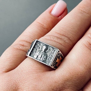 St. Nicholas ring 925 Sterling Silver Ukraine RIng Christian Jewelry Religious Ring Mens Gift Signet St. Nicholas Protection of saints
