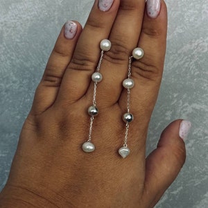 Dangle Pearl earrings 925, Long Pearl Earring, Freshwater Pearl Drop Earrings, Mothers day Gift Wedding Earrings Pearl Drop Earrings